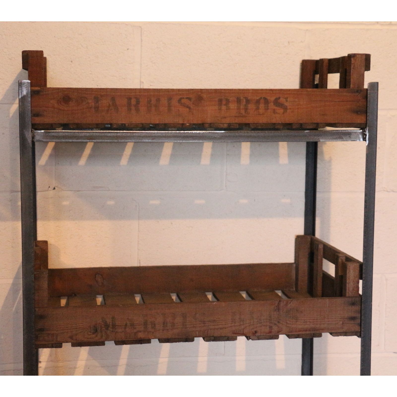 Large Rustic Bakers Rack, Shop Display Stand, Storage Rack, Kitchen Stand, Set With Flat Potato Chitting Trays photo Furniture