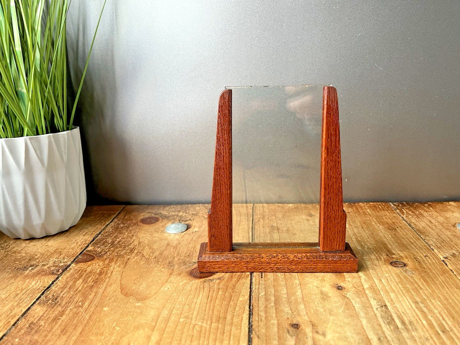 Antique Art Deco Stepped Teak Wood Glass Picture Photo Frame Skyscraper Vintage photo 65.0