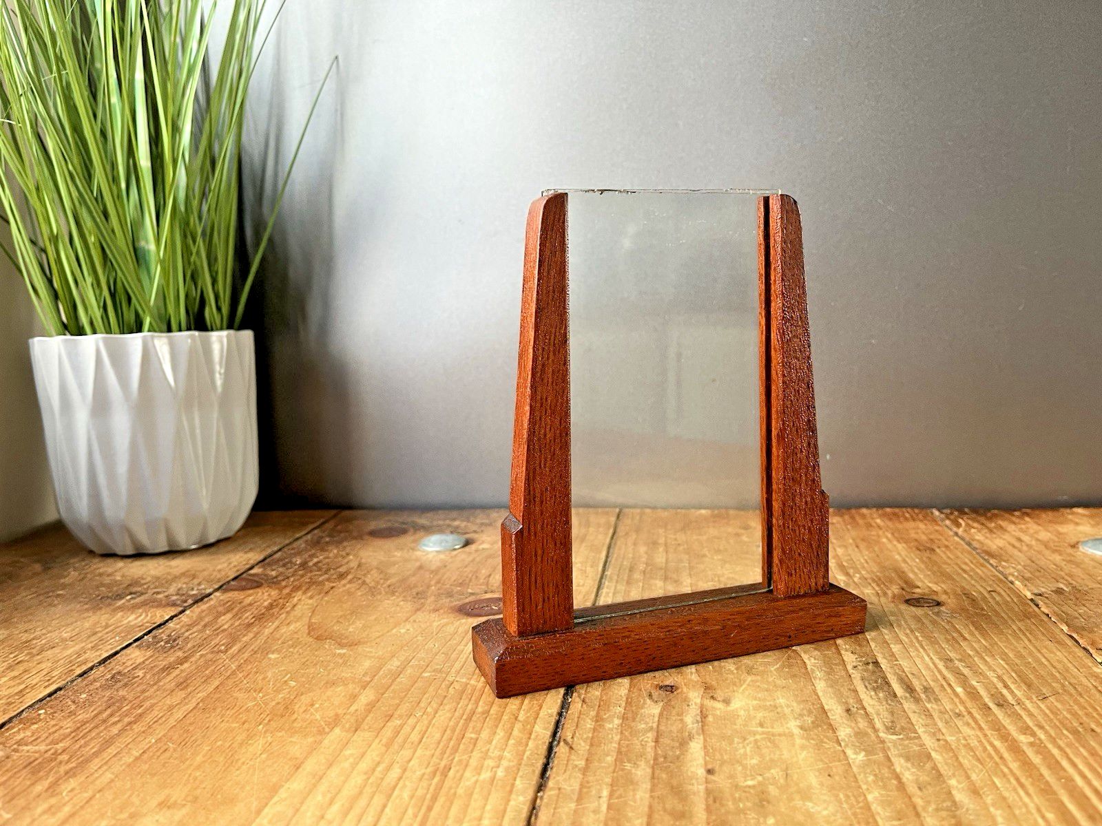 Home Decor Antique Art Deco Stepped Teak Wood Glass Picture Photo Frame Skyscraper Vintage photo