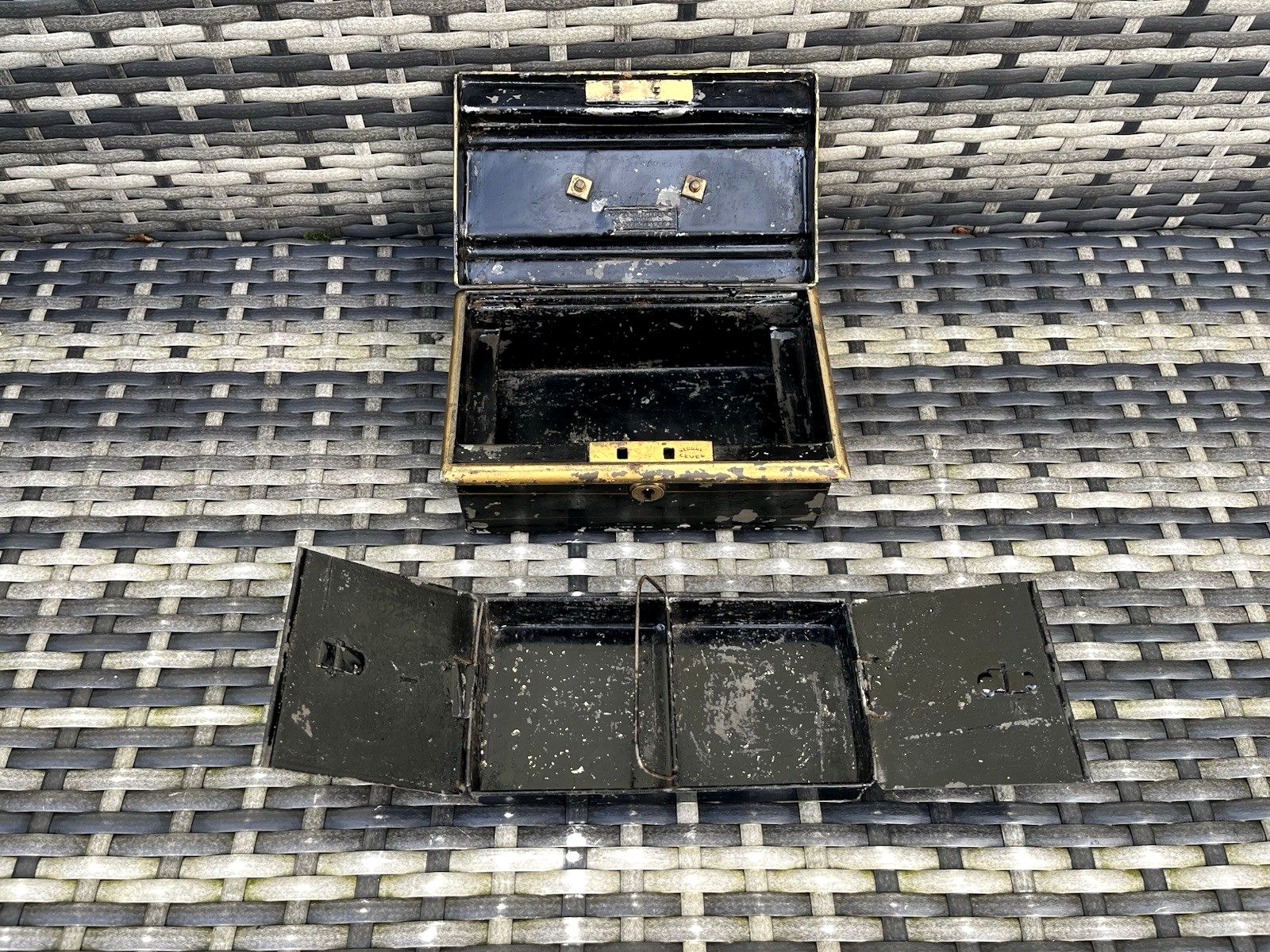 65.0 Antique Art Nouveau Jones Brothers Secure Lever Safe Cash Money Box Chest Tin photo
