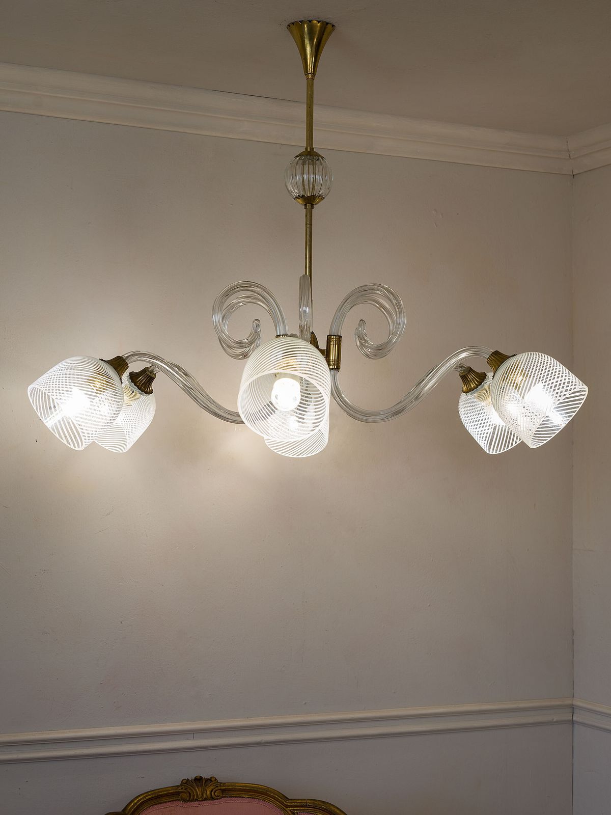 Elegant Murano Glass Chandelier, 6 Lights, Attributed To Barovier & Toso, Italy 1940s, Vintage Italian Lighting photo furniture