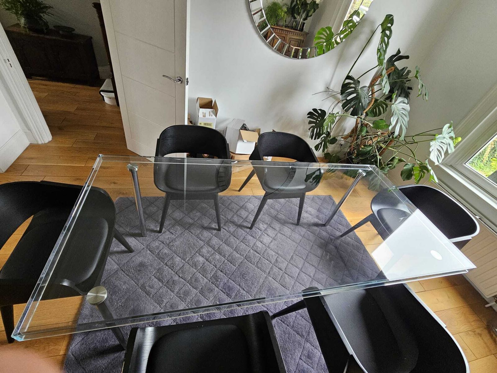 Large Six Seater Glass Dining Table