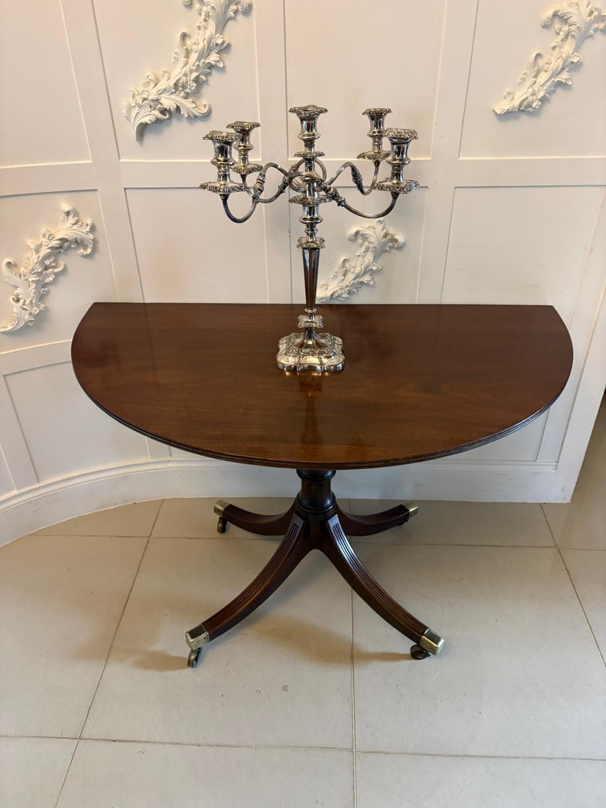 Furniture Antique Mahogany Triple Pillar Dining Table 12–14 Seater Extending With Two Leaves photo