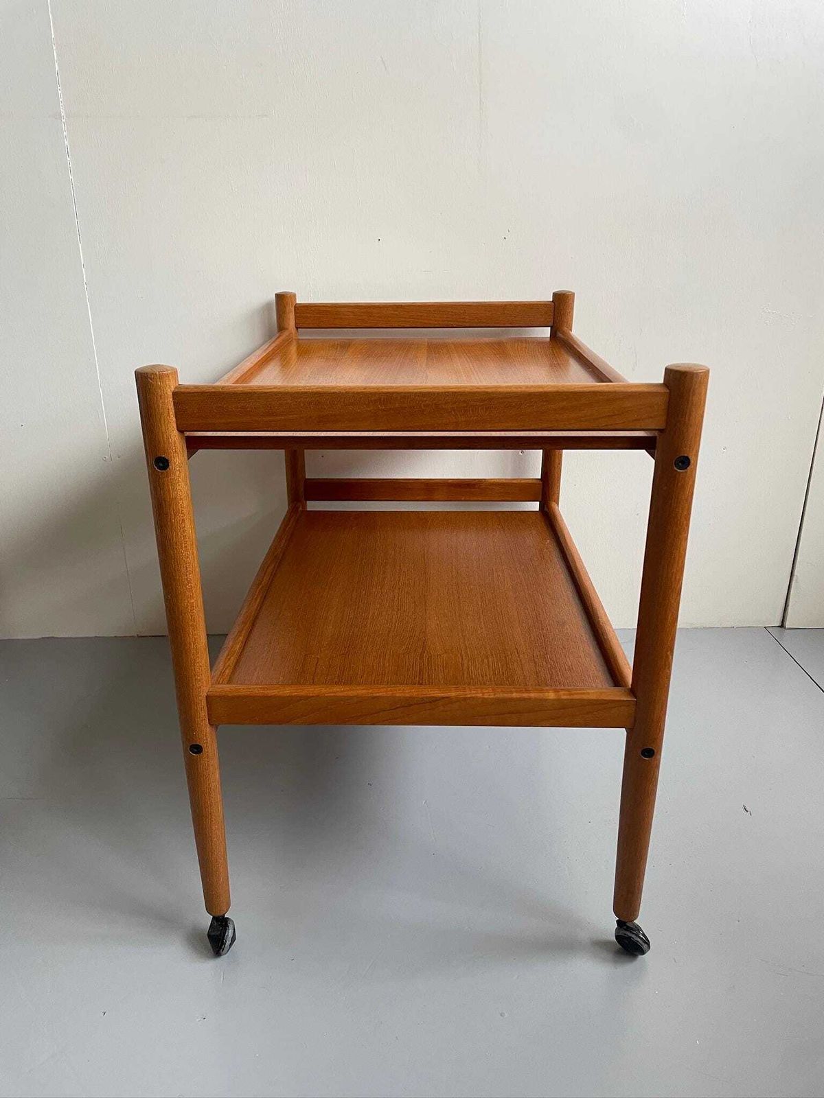 Mid Century Modern Teak Hostess Bar Drinks Trolley With Two Shelves photo vinterior