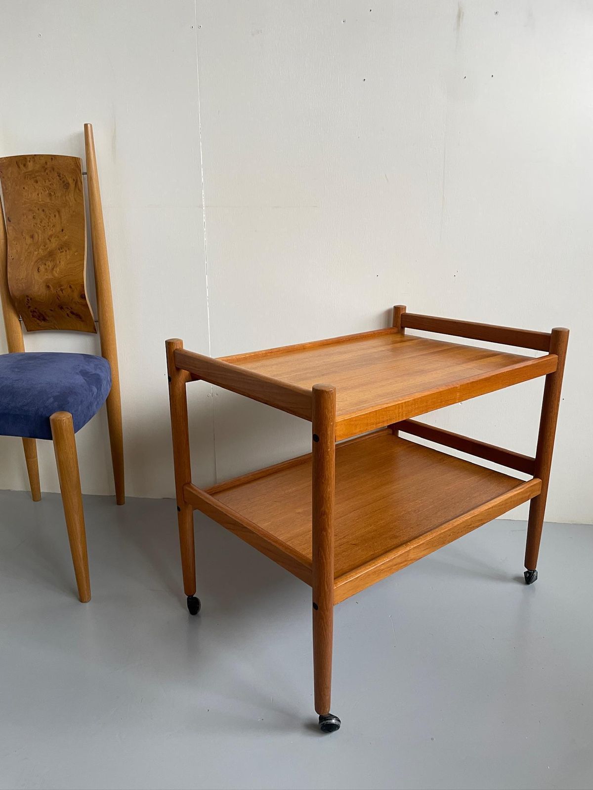 Mid Century Modern Teak Hostess Bar Drinks Trolley With Two Shelves photo buy