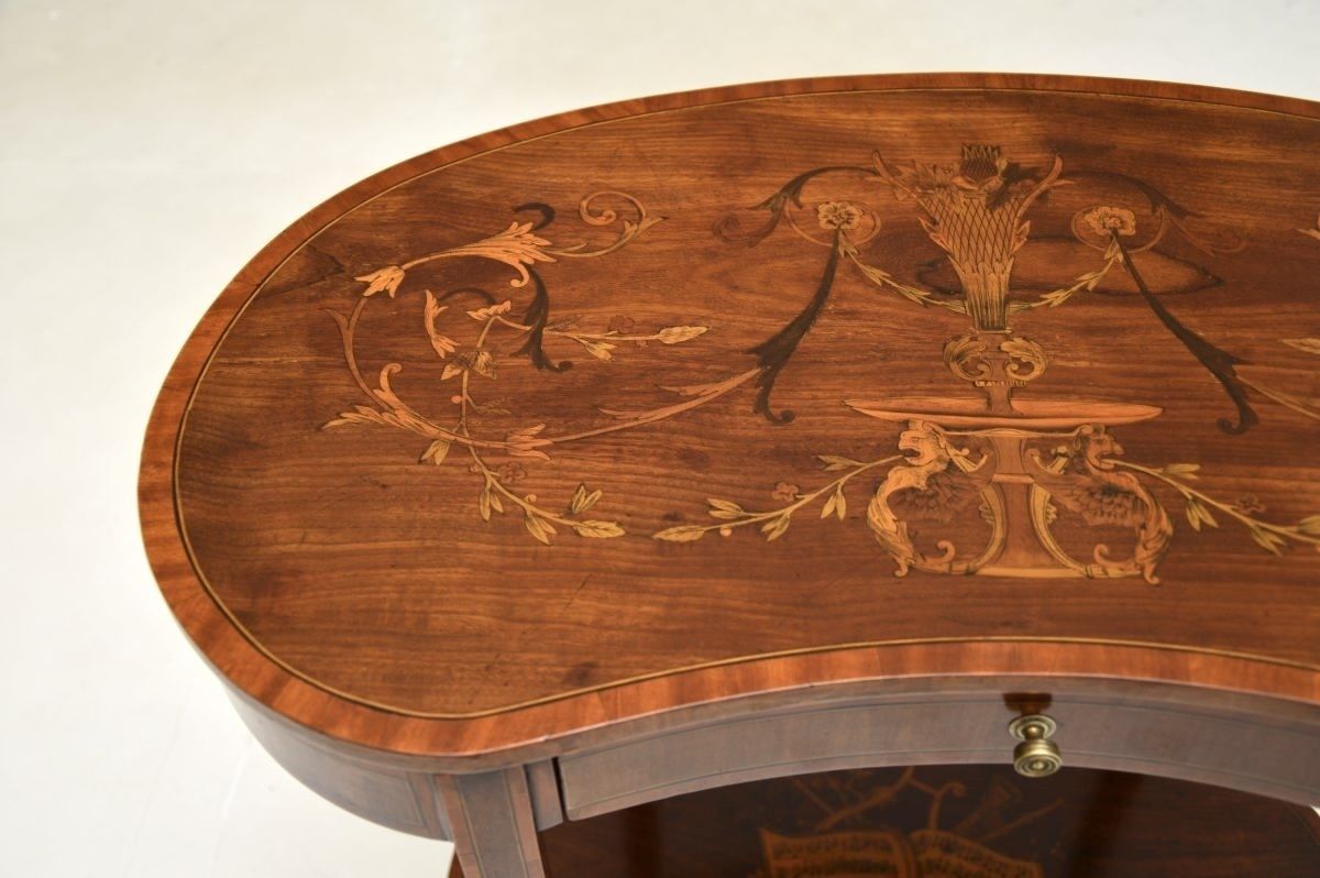 Antique Edwardian Inlaid Marquetry Kidney Side Table photo vintage