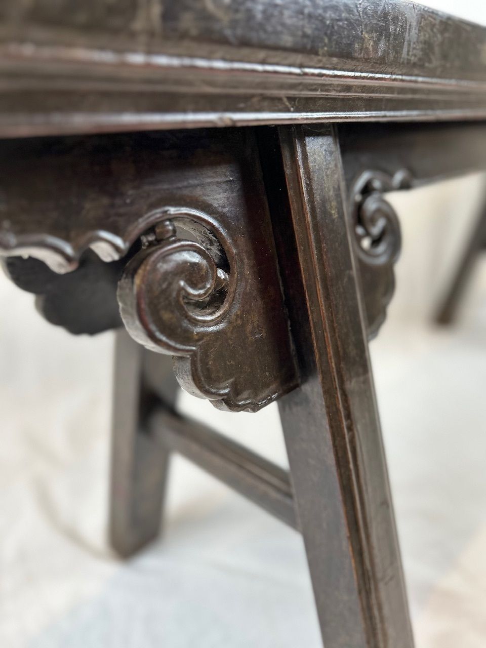 Antique Chinese Wooden Bench, 19th Century photo vintage