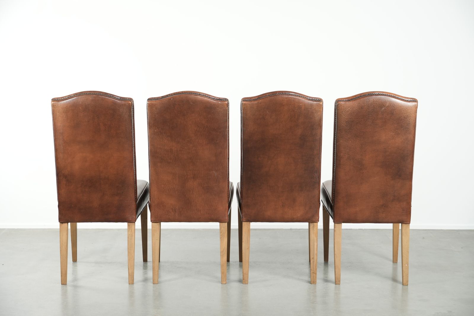 Characterful Vintage Set Of 4 Dining Chairs Made Of Sheepskin With A High Back photo Furniture