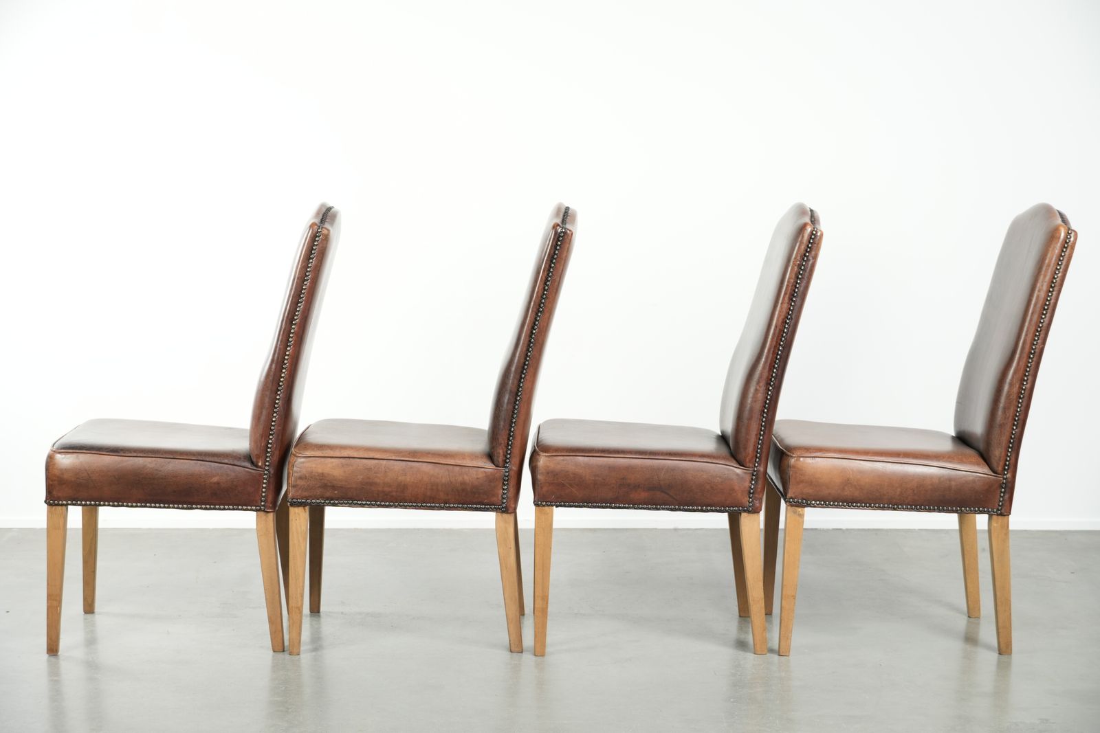Characterful Vintage Set Of 4 Dining Chairs Made Of Sheepskin With A High Back photo 1407.0