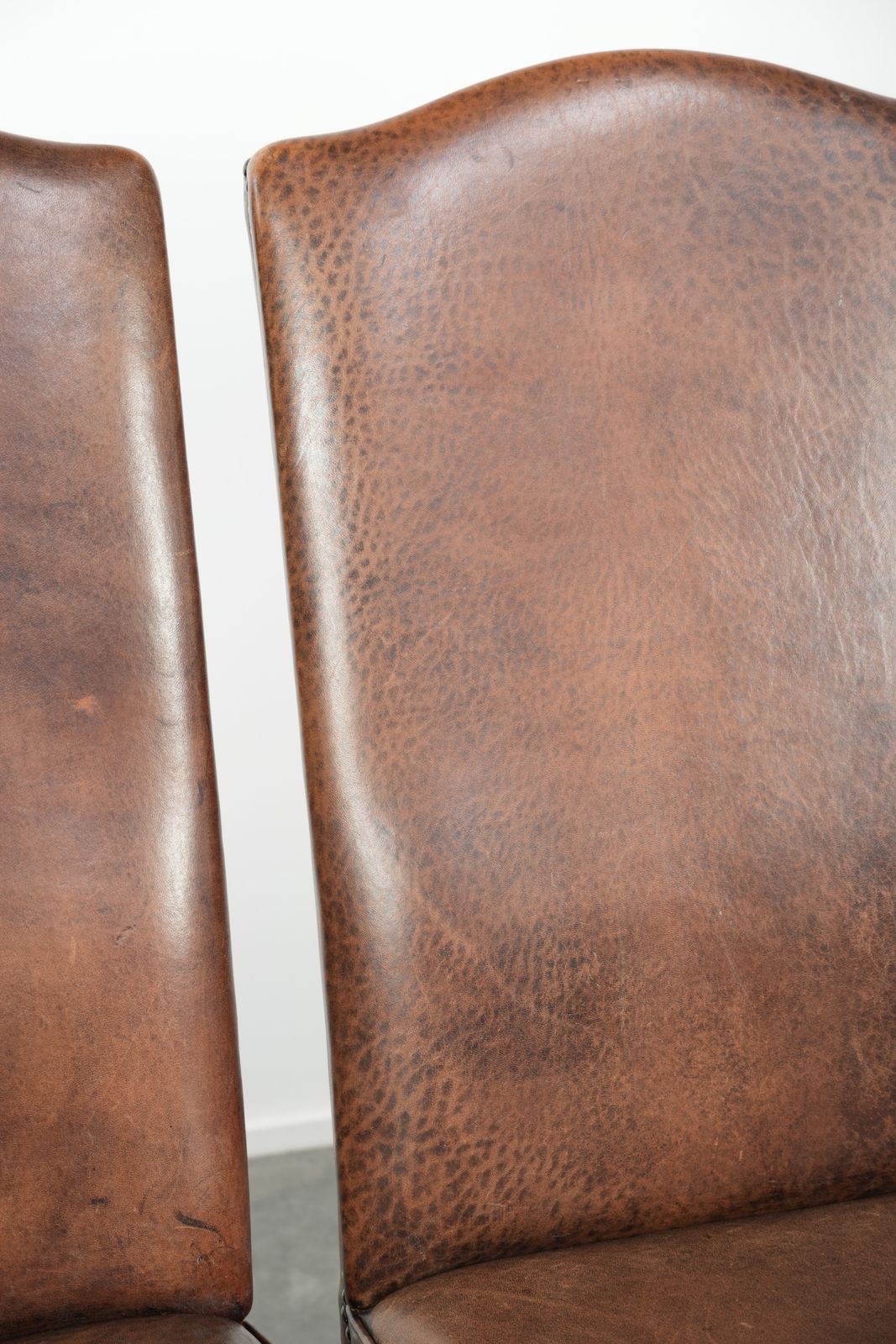 photo for sale Characterful Vintage Set Of 4 Dining Chairs Made Of Sheepskin With A High Back
