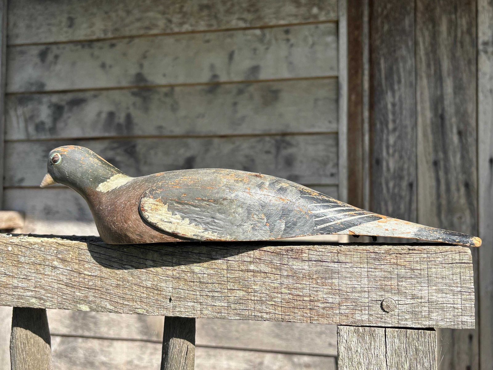Vintage Wooden Pigeon Decoy H Trulock & Harriss Folk Art Dove Birds. 1950's