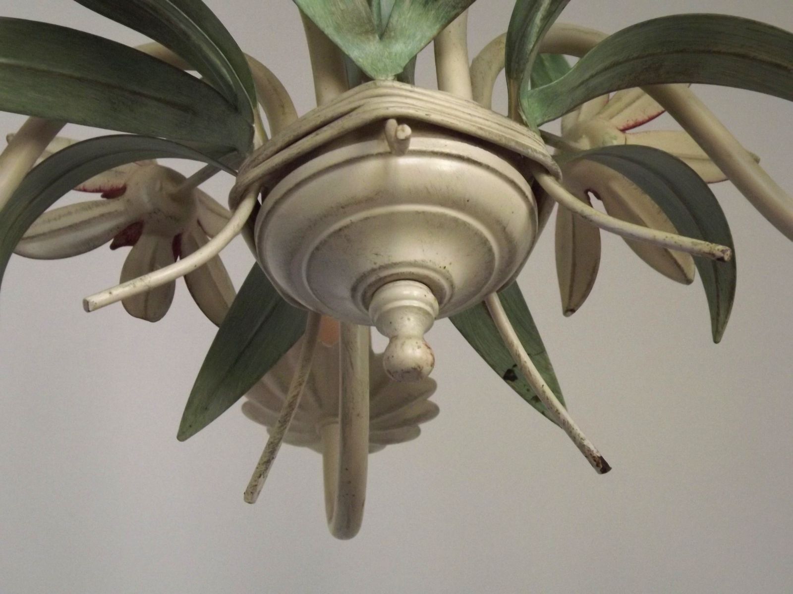 225.0 5 Light Vintage Italian Chandelier, Mathias Toleware Bouquet, Pink Flowers photo