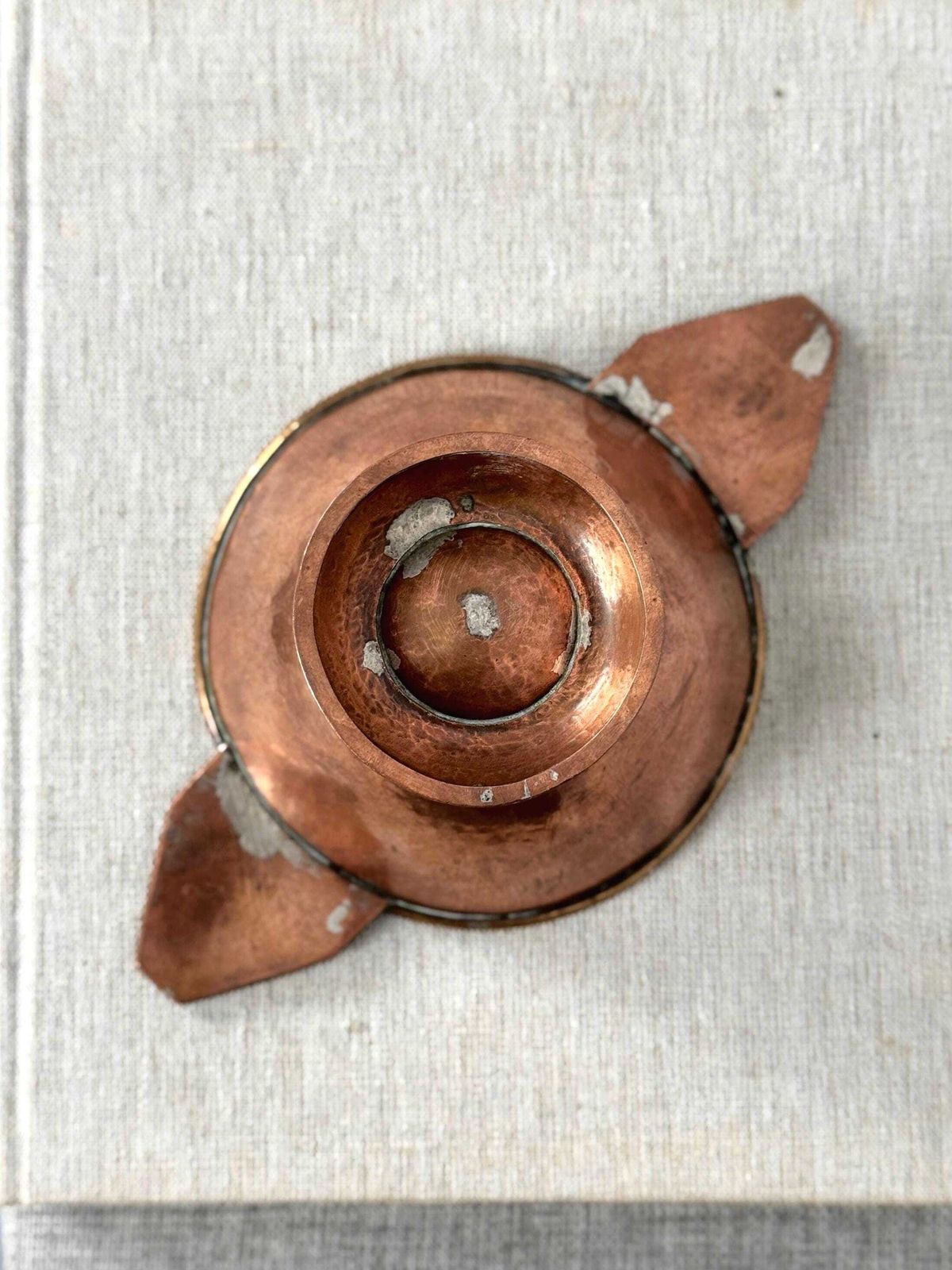Antique Arts & Crafts Copper Bowl | Hand Hammered Pedestal Bowl With Handles | Early 20th Century Copper Dish photo 150.0