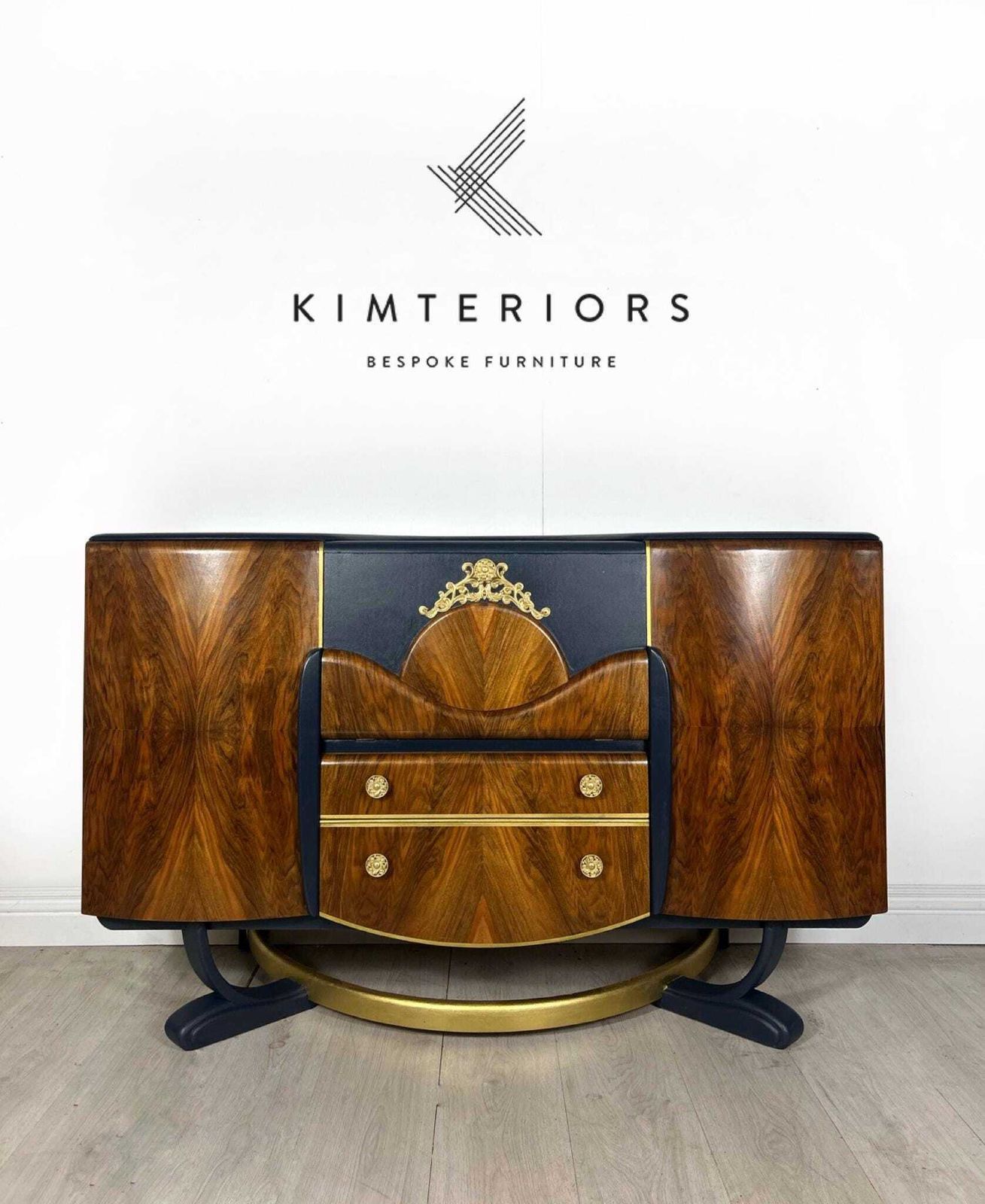 Furniture Blue And Gold Art Deco Beautility Cocktail Cabinet photo
