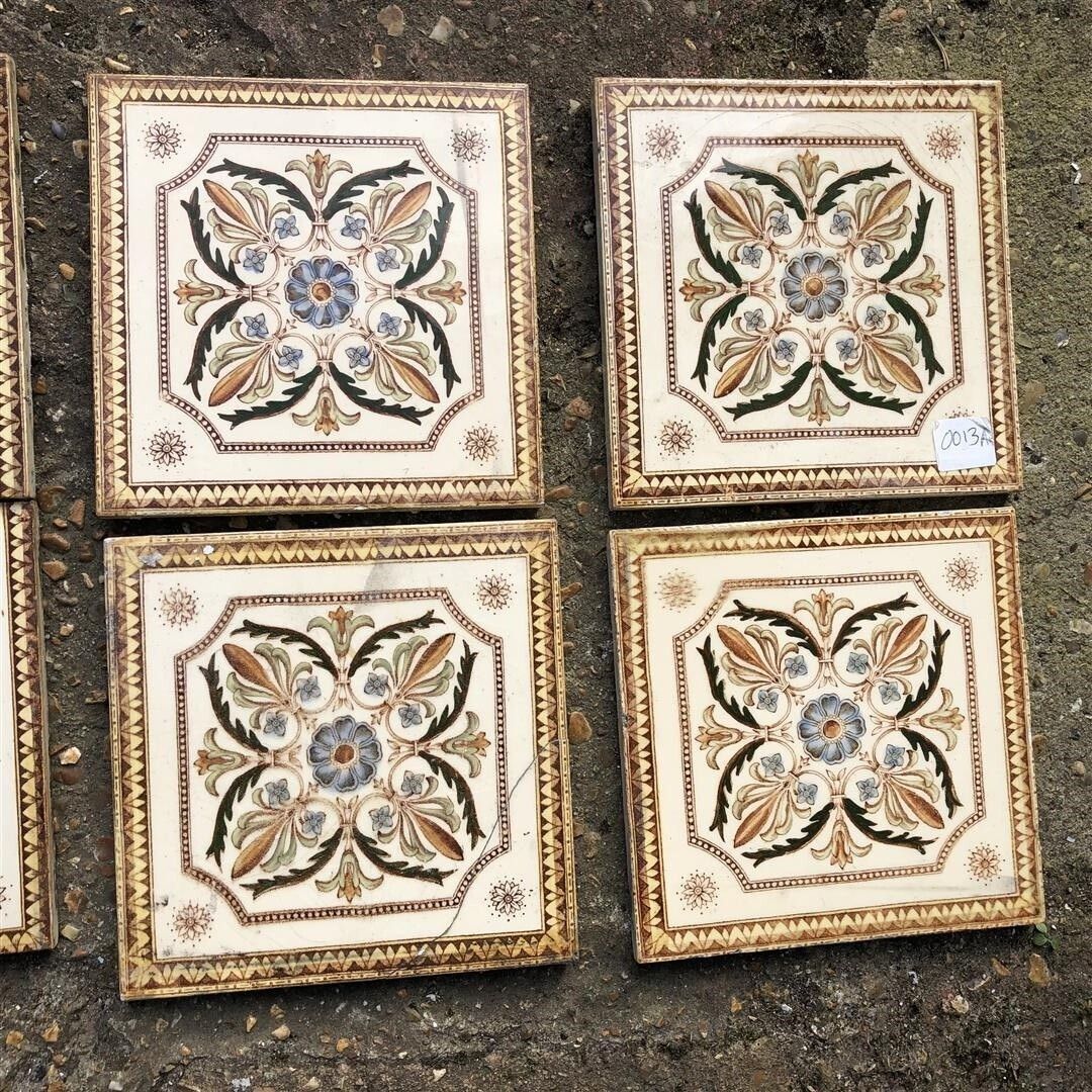 photo for sale 12 Antique Ceramic Fireplace Tiles With Swags And Urn Design C.1900