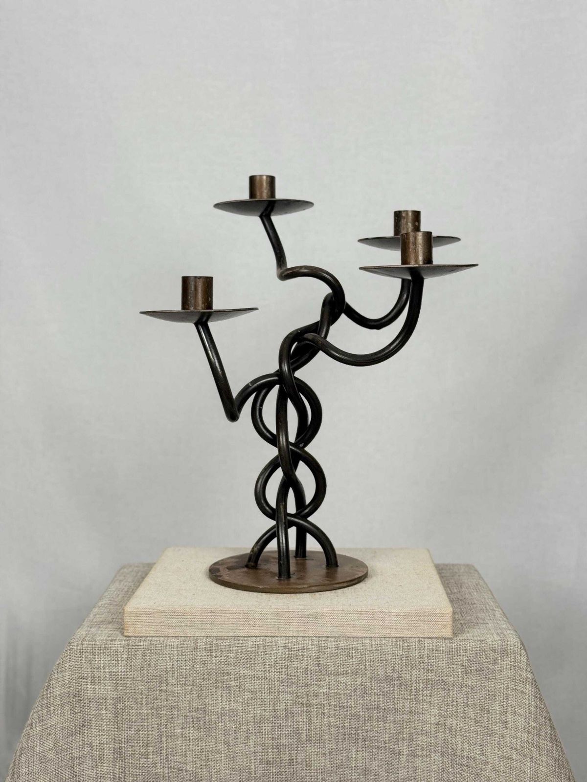 Twisted Iron Candelabra | Sculptural Candle Holder | Brutalist Candle Holder | Twisted Metal Candlestick photo vinterior