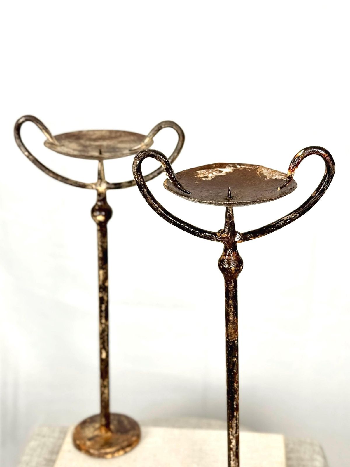 Pair Of Wrought Iron Candle Holders | Vintage Rustic Candle Holders | Primitive Iron Candlesticks photo furniture