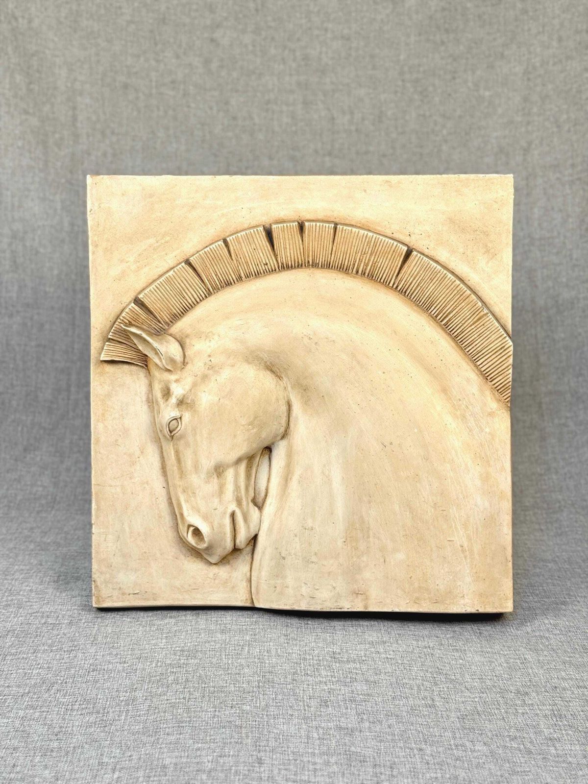 Large Horse Wall Sculpture, Brutalist Fibreglass Relief, Vintage Sculptural Wall Hanging