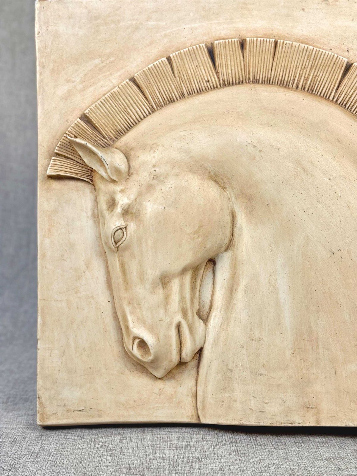 Large Horse Wall Sculpture, Brutalist Fibreglass Relief, Vintage Sculptural Wall Hanging photo vinterior