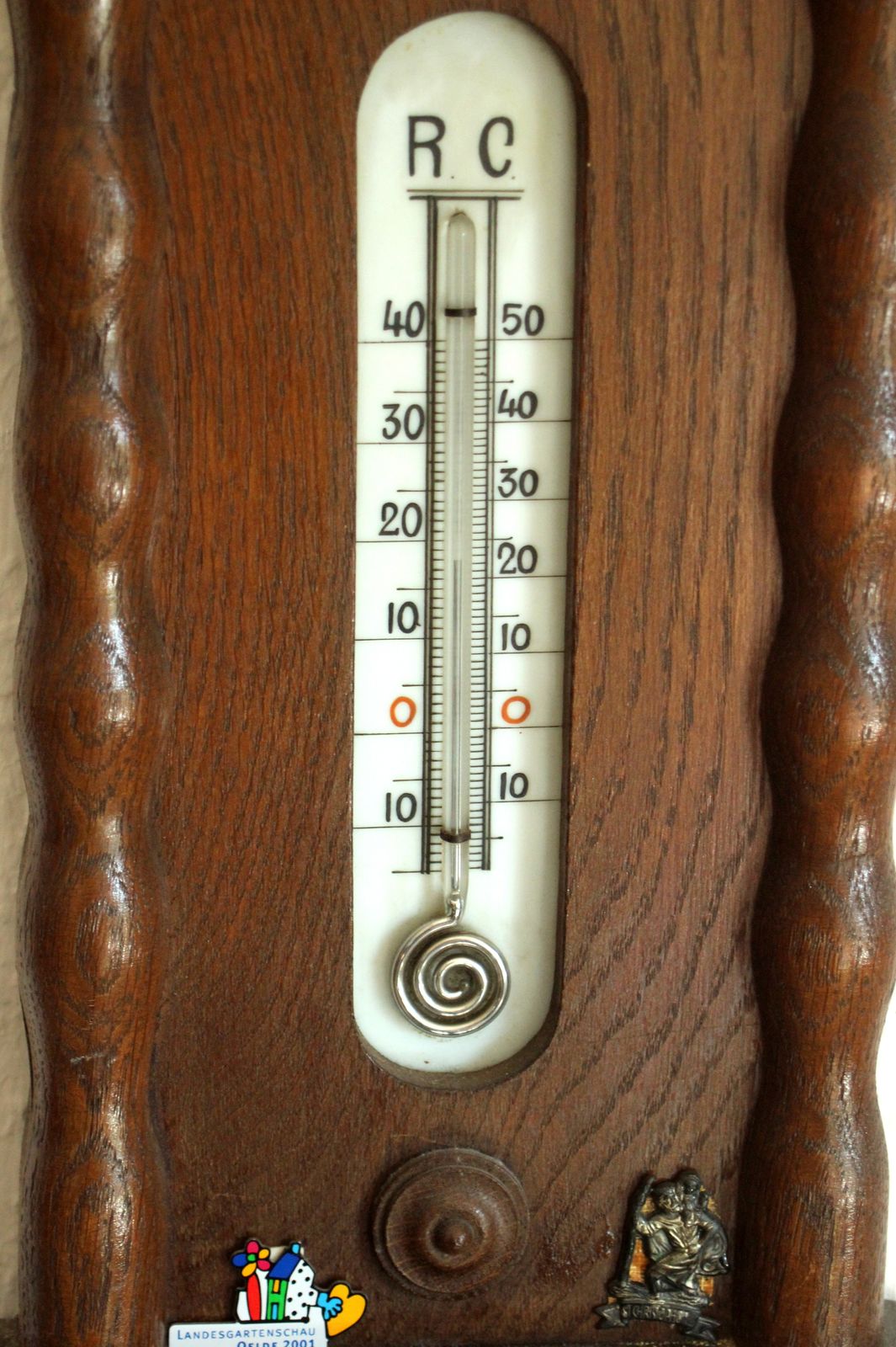1920s Antique Handcarved Weather Station (Thermometer Showing Celsius And Reaumur And Barometer) photo for sale