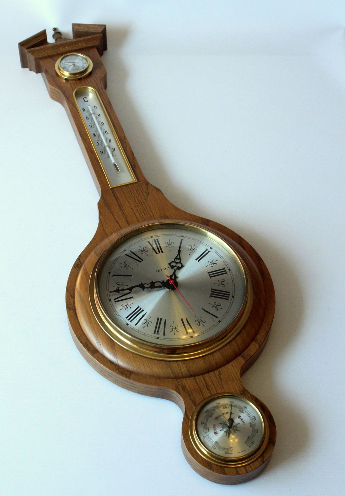 Xxl Large Weather Station Made Of Wood, Metal And Glass   Vintage From The 60s   With An Integrated Clock, Thermometer, Barometer, Hygrometer photo Home Decor