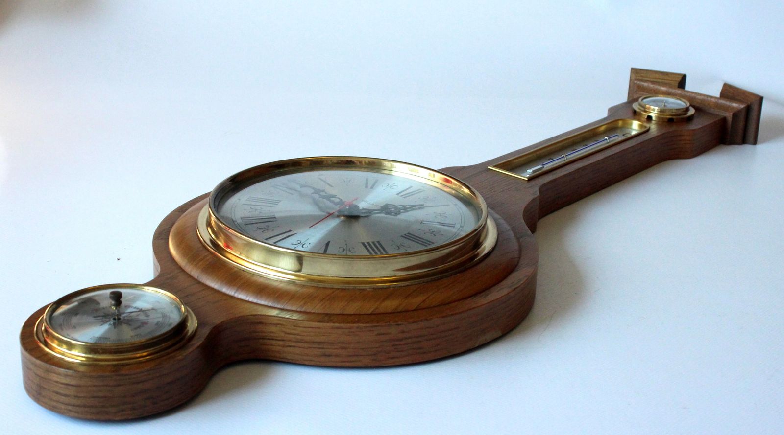 Xxl Large Weather Station Made Of Wood, Metal And Glass   Vintage From The 60s   With An Integrated Clock, Thermometer, Barometer, Hygrometer photo 99.0