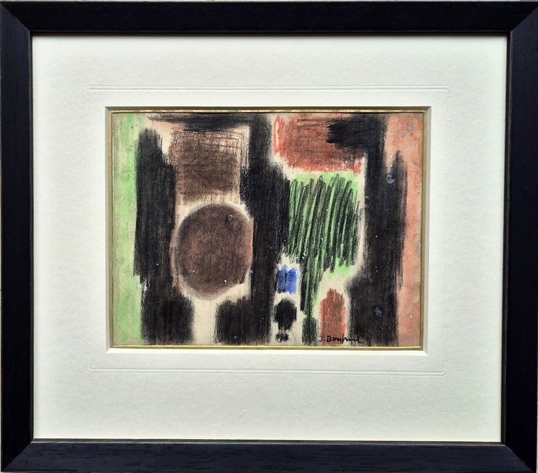 Jacob Bornfriend   Abstract Forms 1963 (Framed Drawing In Pastel)