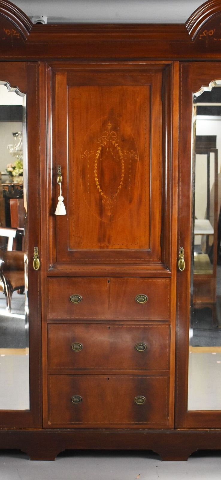 Edwardian Inlaid Mahogany Triple Wardrobe photo Furniture