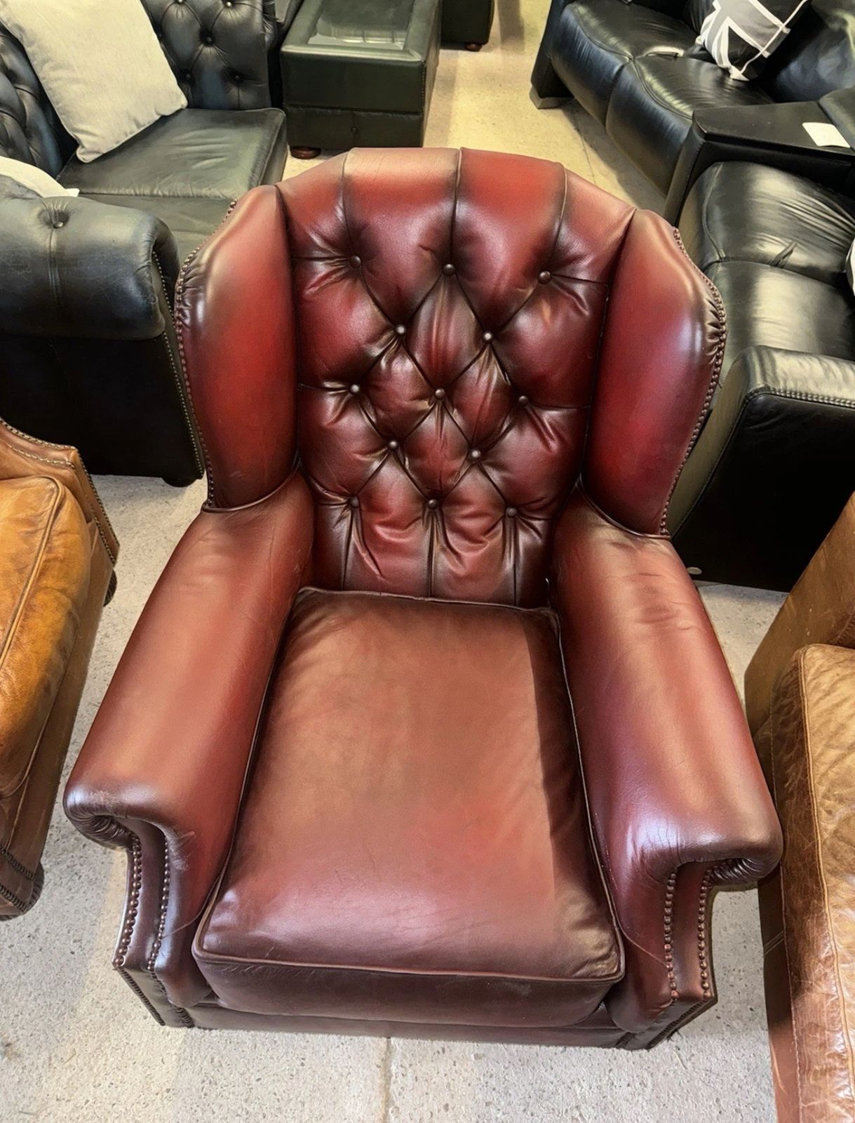 Tetrad Oskar Chesterfield Oxblood Real Leather Wingback Chair photo vintage