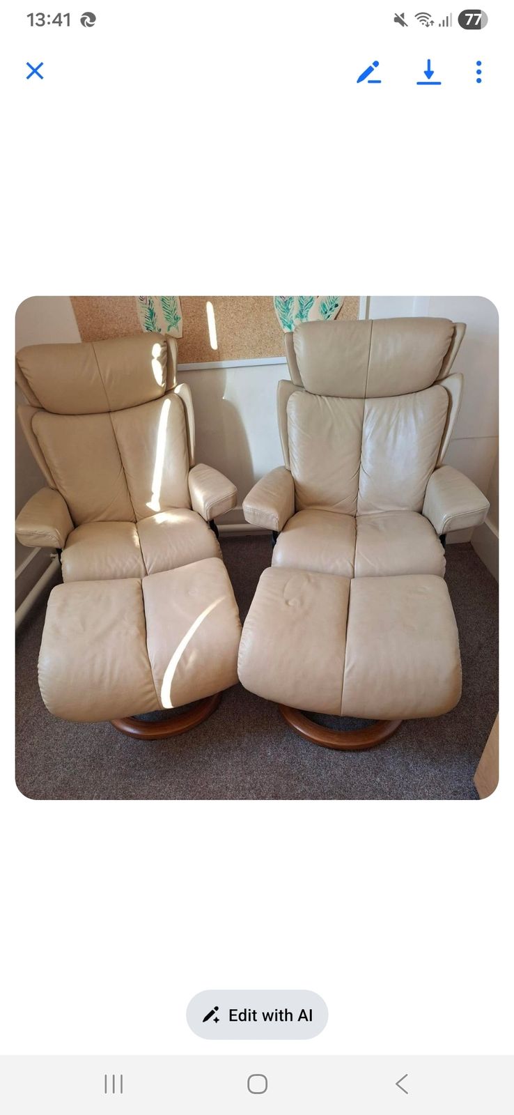 Ekornes Stressless Magic Leather Recliner Chairs & Stools. X2 Cream. photo furniture