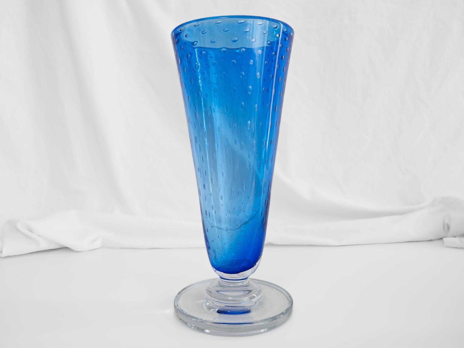Whitefriars Blue Controlled Bubble Art Glass Vase – Mid Century English Decor photo Home Decor