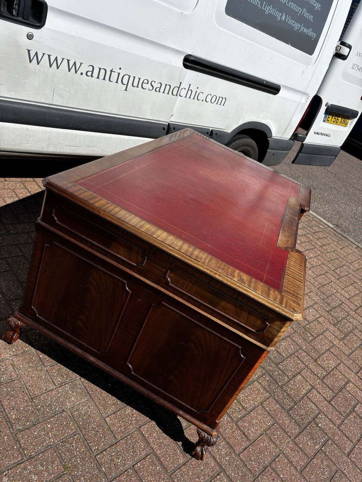 1328.0 Large Mahogany Twin Pedestal Desk, Splits Into 3 Pieces For Easy Transportation photo