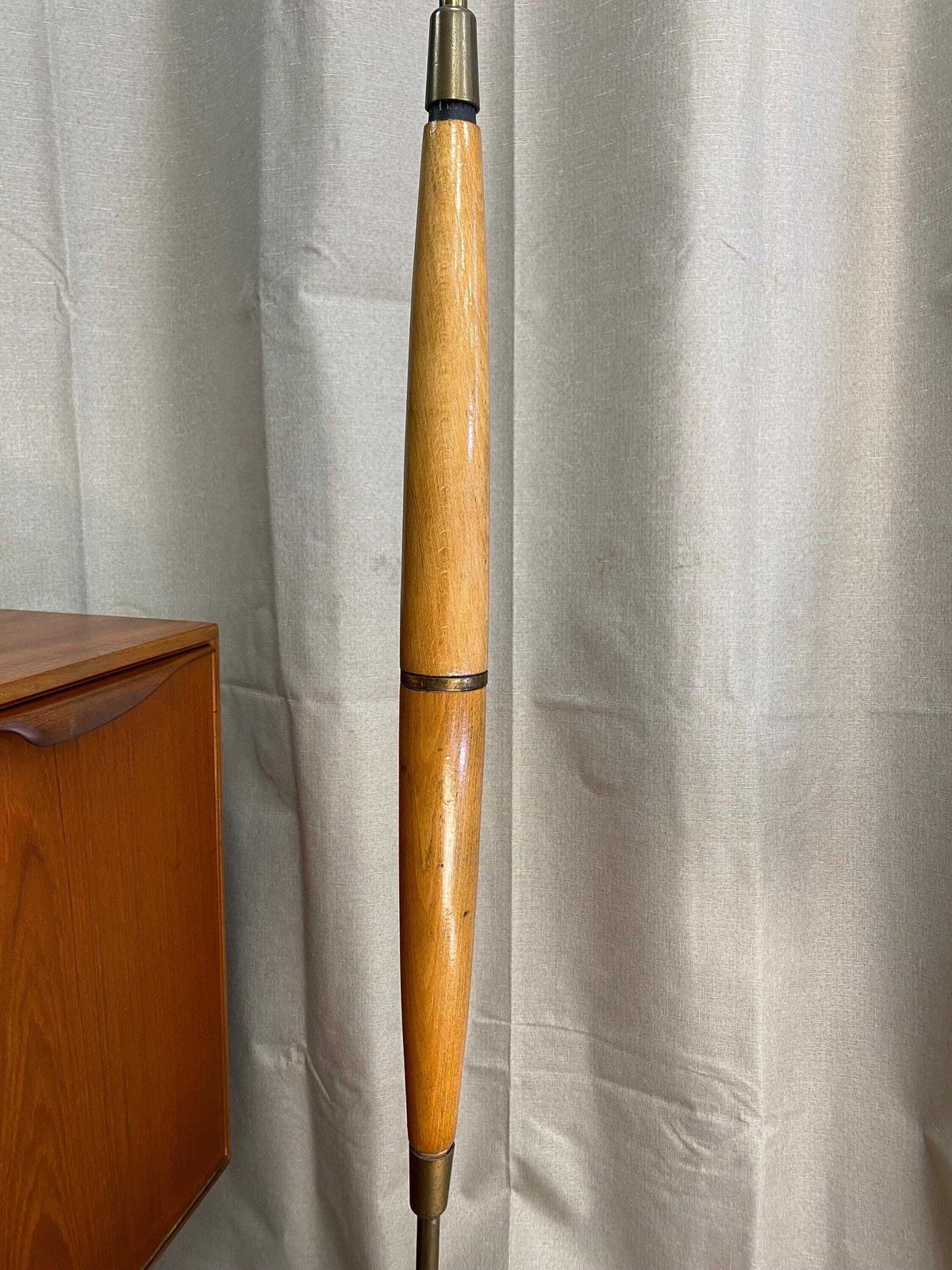 photo for sale Mid Century Retro 1960s Brass And Teak Floor Lamp