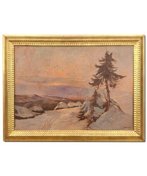 Art 20th Century Oil Painting – Sunset On The Snow photo