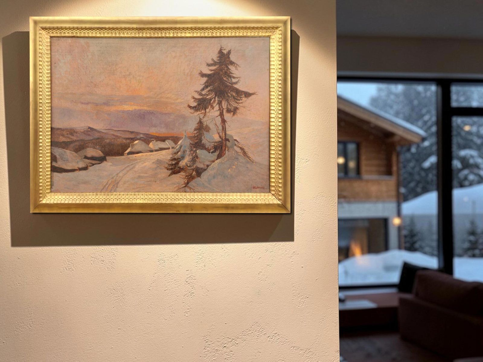 1300.0 20th Century Oil Painting – Sunset On The Snow photo