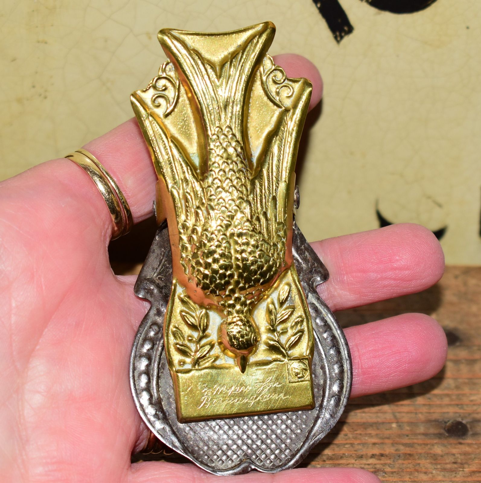 Victorian Brass Clip/Paperweight   Gorgeous Romantic With Decorative Detail Of Bird Delivering Letter M Myers photo 128.0