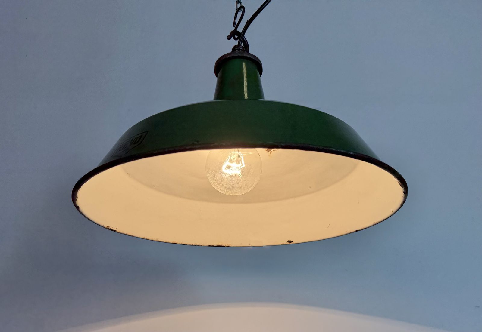 Lighting Industrial Green Enamel Factory Pendant Lamp From Revo, 1950s photo