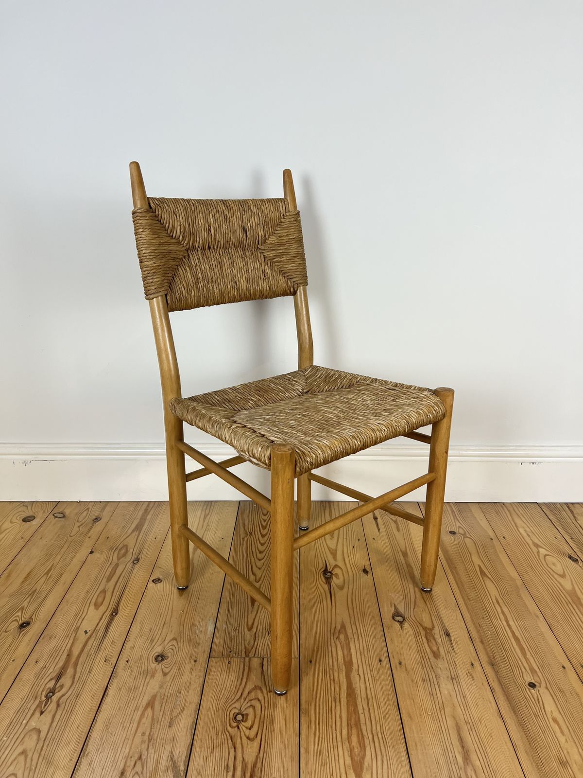Pair Of Vintage Mid Century Rush Dining Chairs, Charlotte Perriand Style, C.1960 70 photo vintage