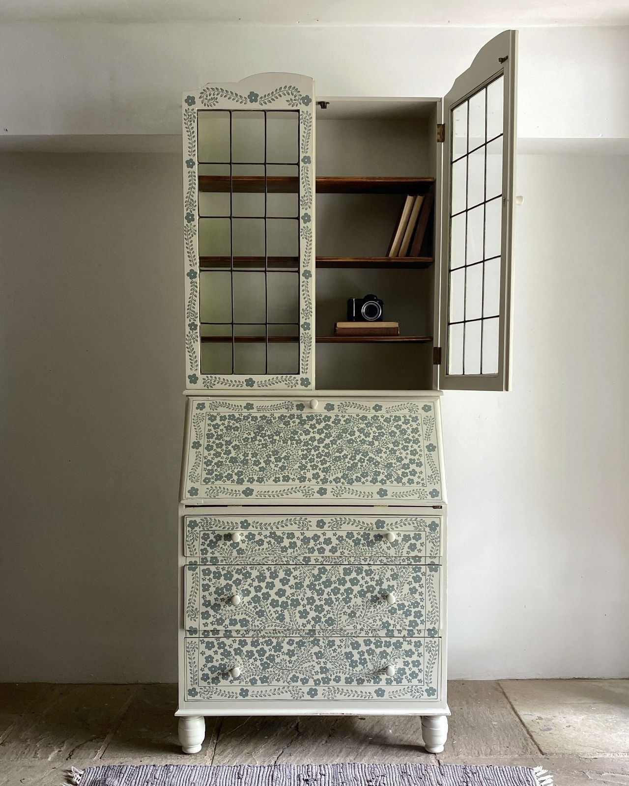 Cream And Green 'Summertime' Oak Bureau Desk Bookcase photo furniture