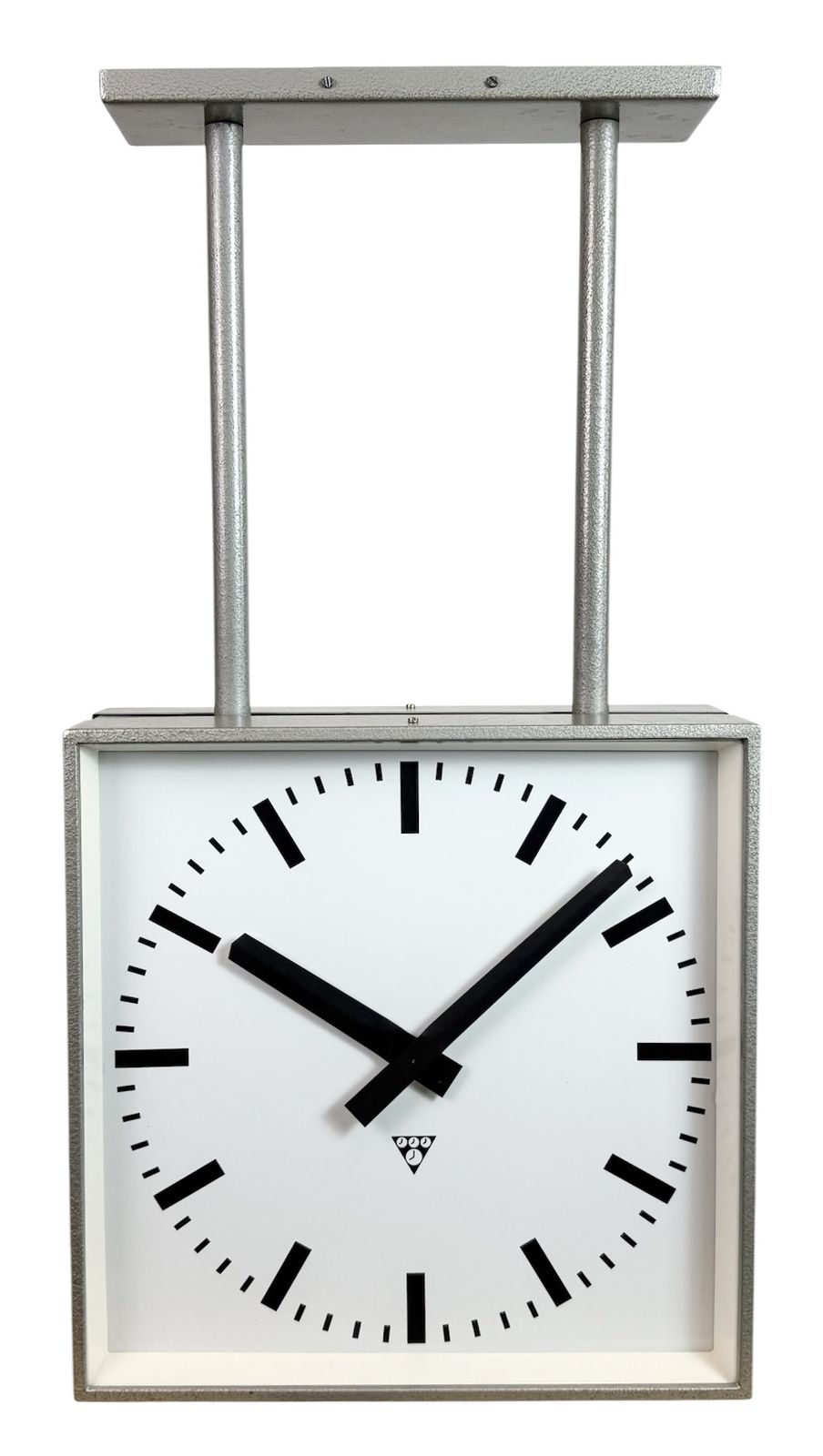 Large Square Industrial Double Sided Factory Clock From Pragotron, 1960s