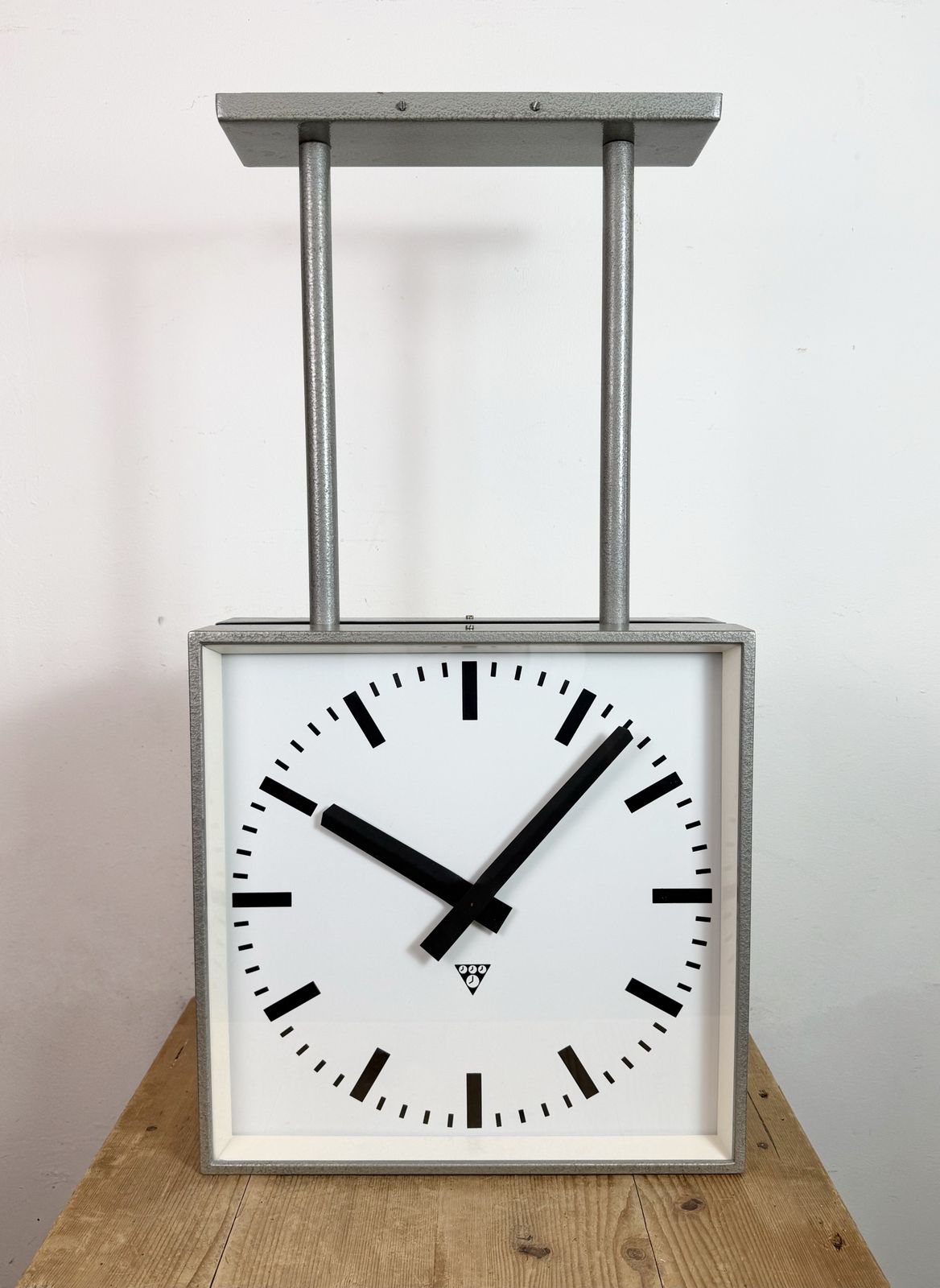 Home Decor Large Square Industrial Double Sided Factory Clock From Pragotron, 1960s photo