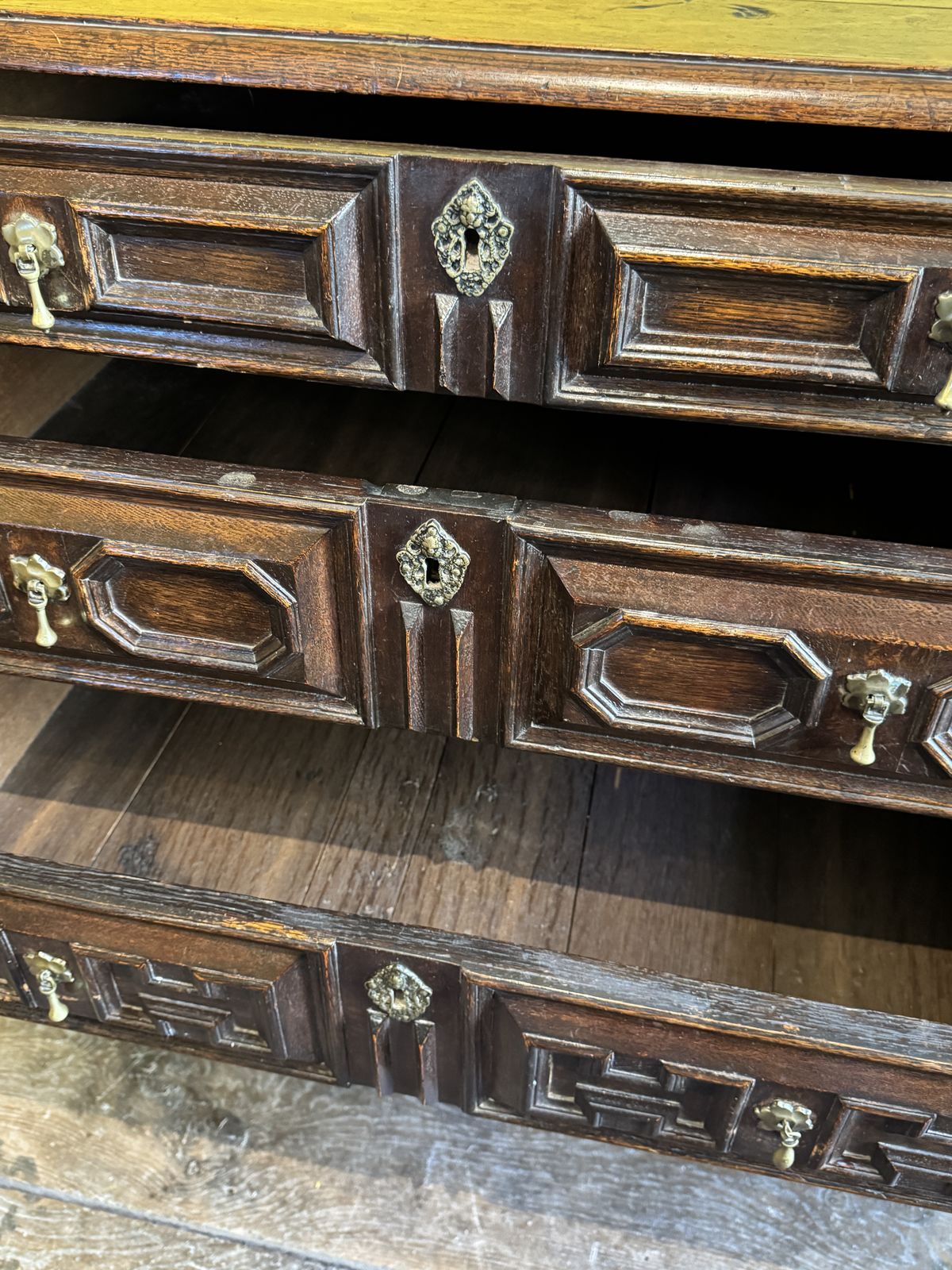 Charles II Oak Two Part Chest Of Drawers With Geometric Mouldings photo buy