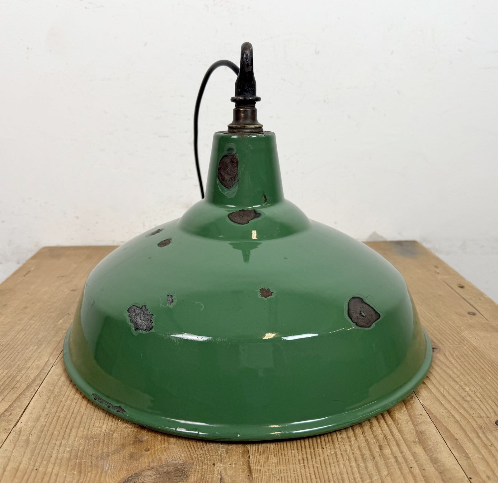 Industrial British Green Enamel Factory Pendant Lamp, 1960s photo vintage