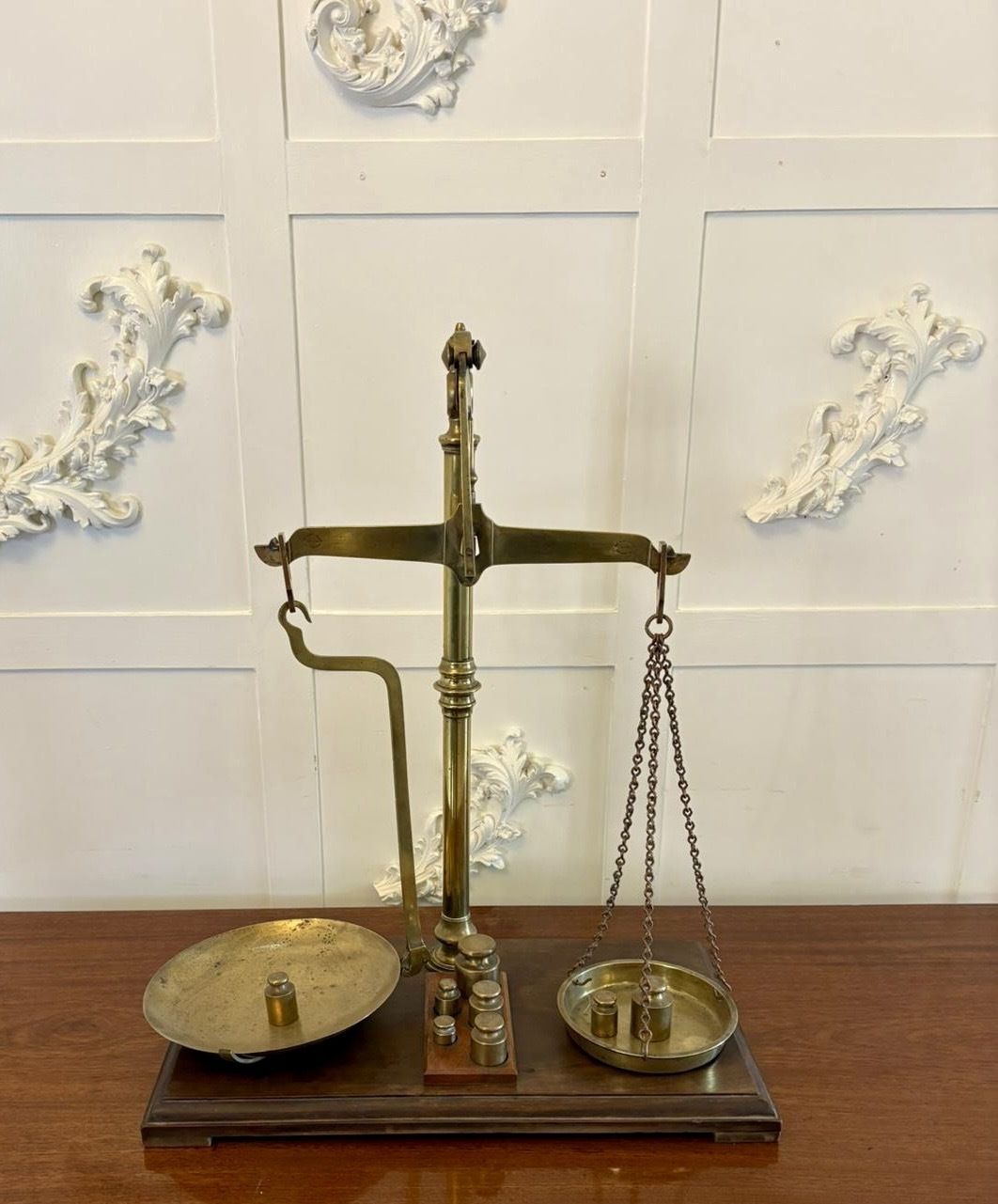 Antique 19th Century Apothecary Balance Scales Brass Mahogany Day & Millward Complete With Weights