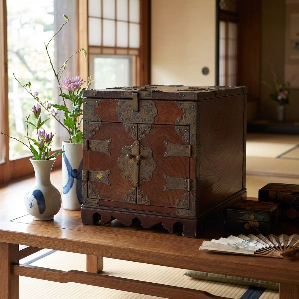 photo vinterior Antique Mirror Vanity In Zelkova Wood – Korea, Circa 1900