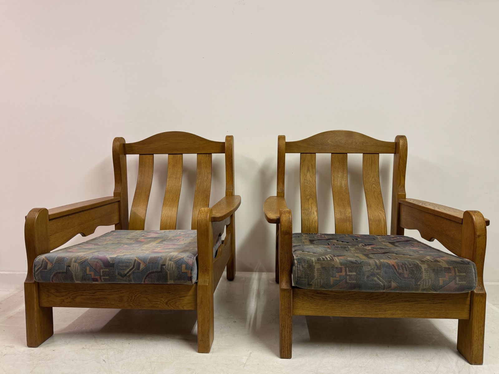 Pair Of 1960s Brutalist Oak Armchairs photo for sale