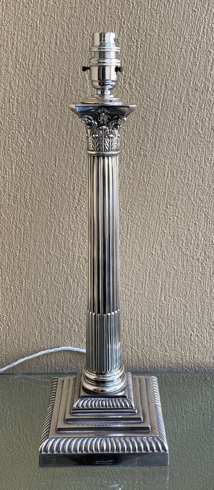 Edwardian Silver Plated Corinthian Column Table Lamp photo furniture