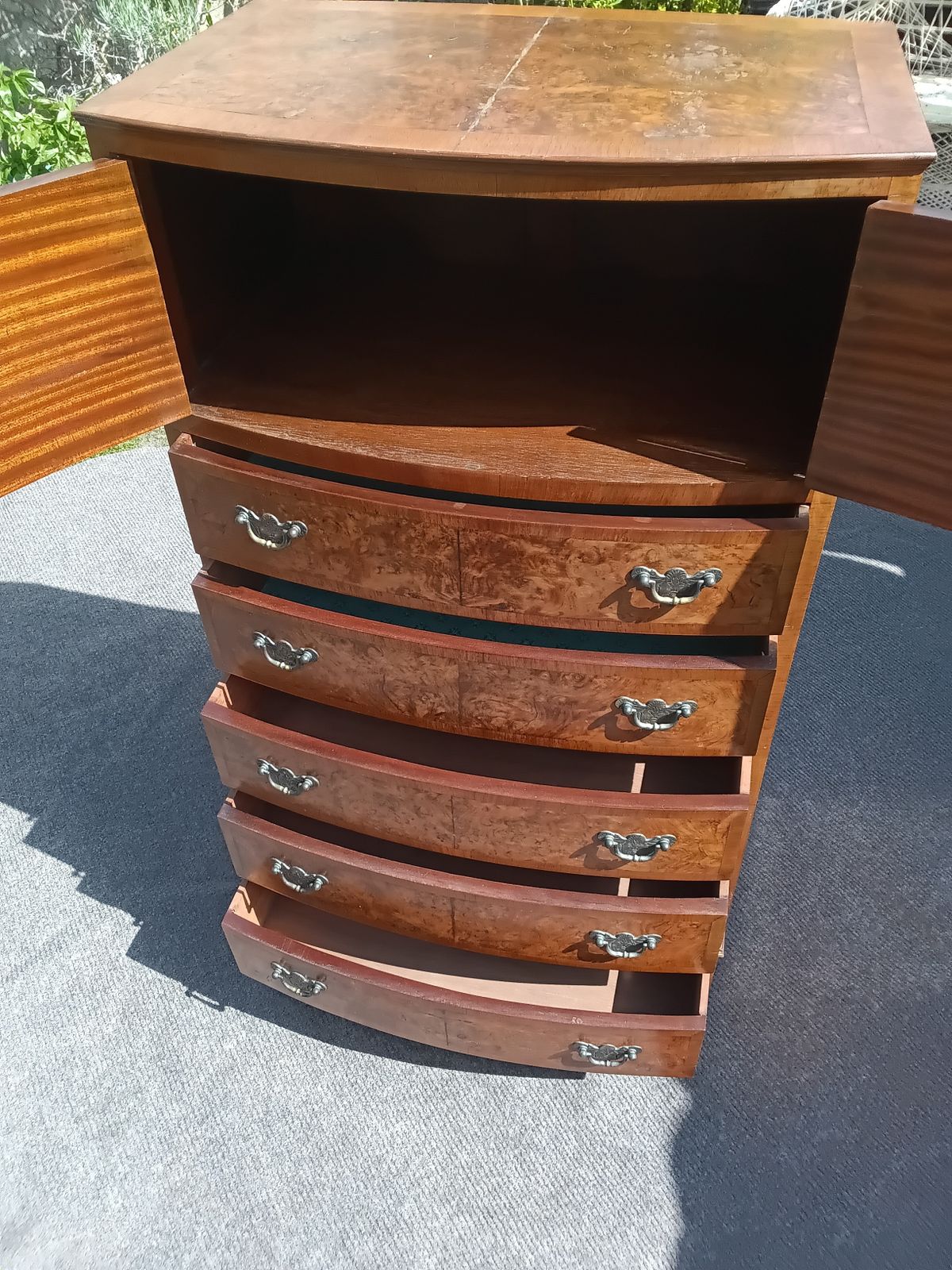 Walnut Chest Of Drawers With Top Cupboard. photo vintage