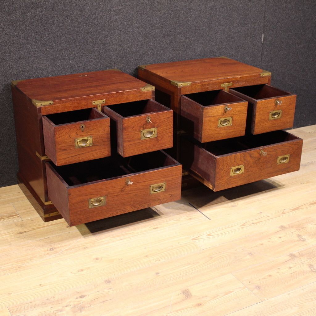 Pair Of English Naval Style Bedside Tables From The 20th Century photo for sale