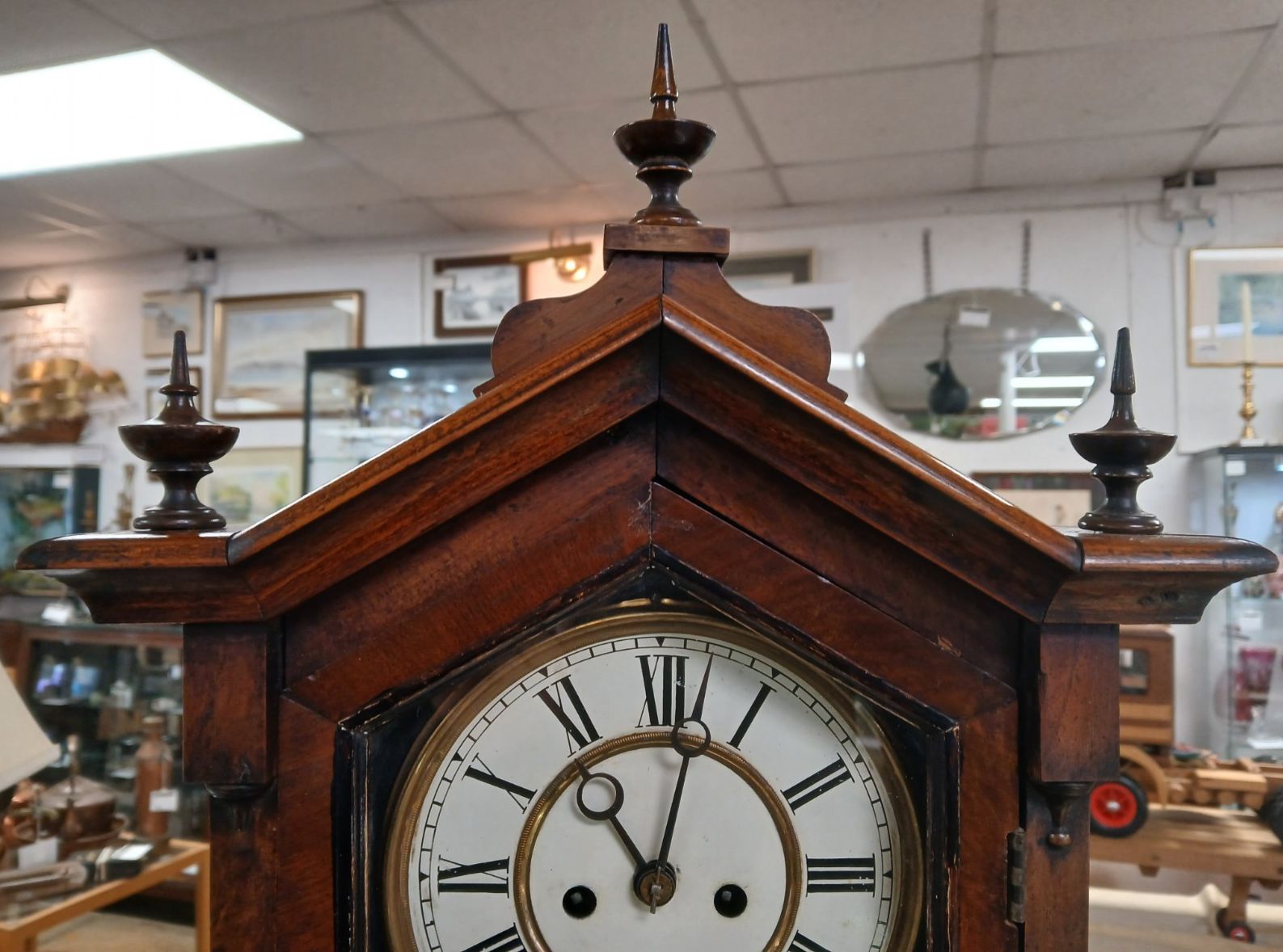 Antique 19th Century American Mahogany Case Gothic Style 8 Day Mantle Clock photo Home Decor
